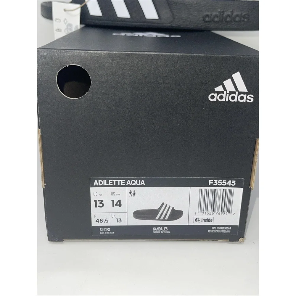 Adidas Men's Size 13 Women 14 Slides Black White 3 Stripes Adilette Aqua Slip On